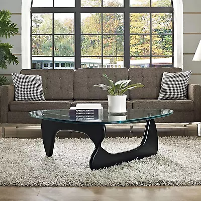 Noguchi Table Triangle Glass Coffee Table Vintage Glass End Table Solid Wood Ba • $638.99