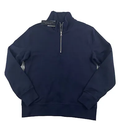 The Men's Store Bloomingdale's Half Zip Fleece Sweatshirt Small Navy Blue New • $29.99