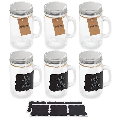 California Home Goods (6 Pack) 16oz Mason Jar Mugs W/ Lids & Chalkboard Labels • $23.99