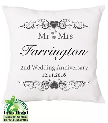 Cotton 2nd Wedding Personalised Anniversary Cushion Gift Mr Mrs Mr Mr Mrs Mrs • £19.50