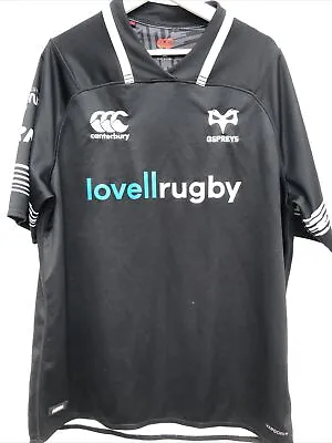 OSPREYS 2017/18 Rugby Shirt Canterbury Black Short Sleeve Mens 2XL • £19.95