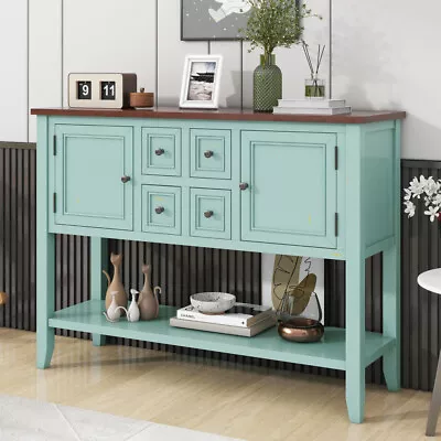 Buffet Sideboard Storage Vintage Console Table With Four Drawer And Bottom Shelf • $359.98