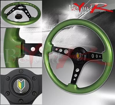 Tracking Road Drifting Tuning Sport Steering Wheel Green Yellow Button Logo • $67.99