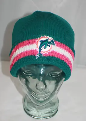 NFL Onfield Reebok Miami Dolphins Breast Cancer Ribbon Beanie Hat Vintage | OS • $98.77
