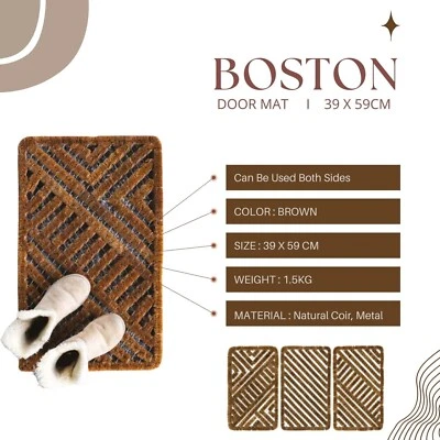 £26.99 • Buy Boston Coir Door Mat Outdoor Heavy Duty Non Slip Wire Brush Scraper Mats 39x59cm