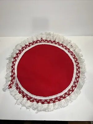 VTG Christmas Red Table Mat Centerpiece Center Fringe Tassel Trim Round Lot 4 • $24.99