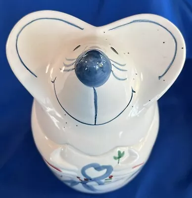 Vintage GKAO Mouse Cookie Jar White Blue Ribbons Pink Swirls Green Leaves • $19.92