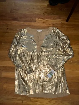 NWT Michael Kors Gold Sequin Tunic Sz L Large Long Sleeve Shirt • $66