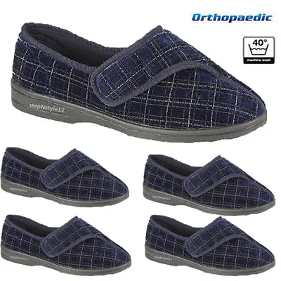 Mens Touch Fastening Low Comfy Slippers ORTHOPAEDIC Washable Indoor Shoe Bootie • £12.99