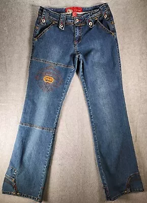 Vintage Ecko Red Denim Jeans Embroidered Zipper Buttons Embellished Size 13 • £45.65