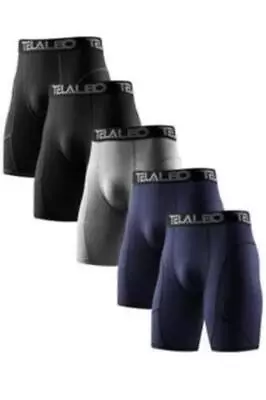 TELALEO 5/6 Pack Compression Shorts Men Spandex Sport Shorts Athletic Workout   • $33.55