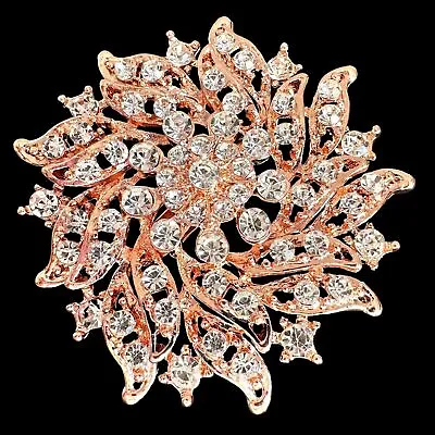 Large Sparkly Crystal Rhinestones Brooch Vintage Pin Rose Gold Bridal Bouquet • $14.95