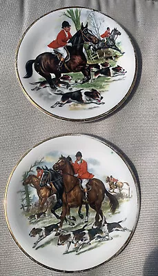 Two Vintage China Harry Hancock Hunting Coasters Trinket Dish Change Tray • £10