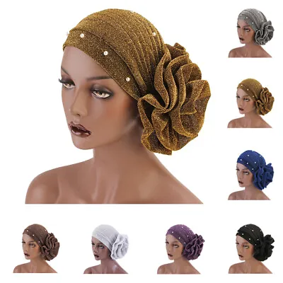 Muslim Women Hijab Flower Turban Chemo Cap Glitter Hat Wrap Hair Loss Bonnet New • $5.74