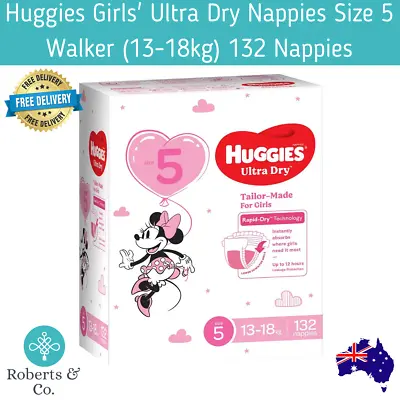 Huggies Girls' Ultra Dry Nappies Size 5 Walker (13-18kg) 132 Nappies • $82.12
