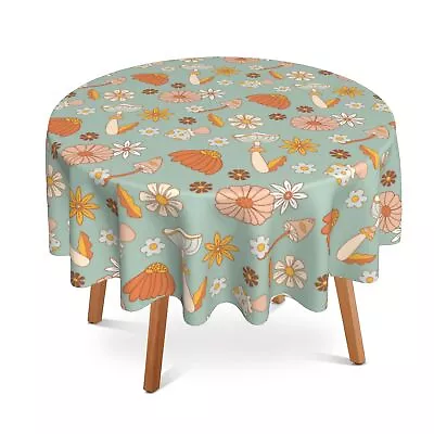 UIUPRO Mushrooms Round Tablecloth 60 InchGroovy Hippie Flowers Circle Table C... • $27.56