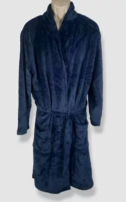 $78 Perry Ellis Men's Blue Fleece Herringbone Self-Tie Robe Sleepwear Size OS • $25.18