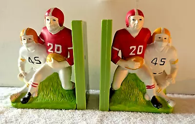 Vintage Football Player Bookends Paper Mache & Plastic 1976 Hong Kong • $14.95