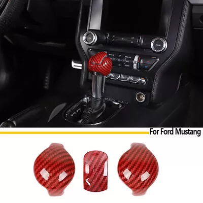 Red Carbon Interior Center Gear Shift Knob Cover Trim Bezel For Ford Mustang 15+ • $16.99