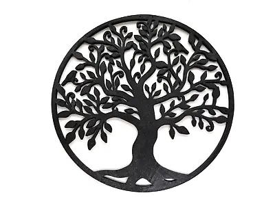 Tree Of Life Metal Round Plaque Black Tree Of Life Hanging Wall Art-  2 Sizes • £12.59