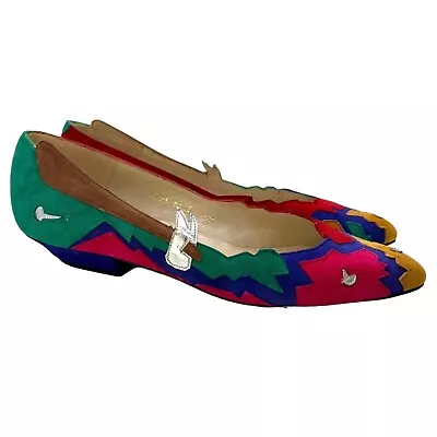 $39.95 • Buy Vintage 80s Paradox By Zalo Leather Suede Colorful Patchwork Pointed Heels 6.5N