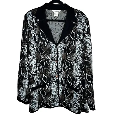 Exclusively Misook Woman Button Up Knit Cardigan Size 3X Black Animal Print • $39.99