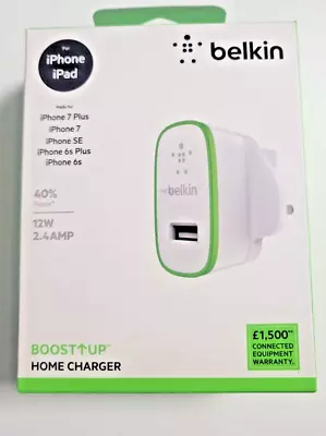 New Belkin BOOST UP 2.4A Home Charger For IPad Pro IPhone 12 Watt XR/ XS /X/ 8 • £11.99