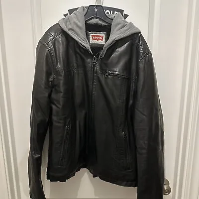 Men S Faux Leather Jacket With Hoodie • $30
