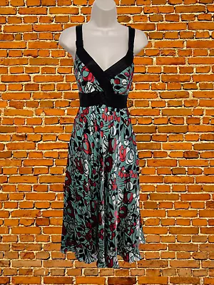 Bnwt Womens Monsoon Charleston Uk 10 Blue Patterned Silk Gatsby Dress Rrp £95 • £31.99