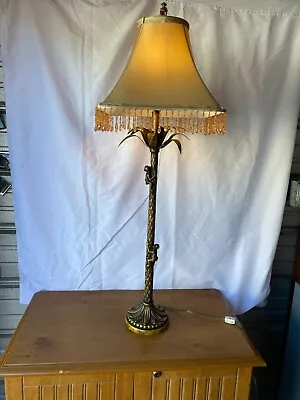 Whimsical Vintage 39  Palm Tree Climbing Monkeys/Beaded Shade/Table Lamp • $99.99