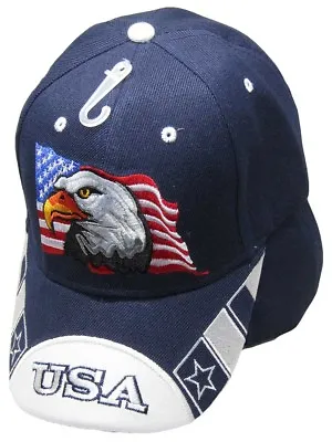 Waving USA American Bald Eagle White Bill Navy Blue Embroidered Cap CAP679 Hat • $10.88