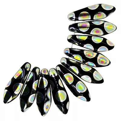 Czech Glass Dagger Drop Beads 5x16mm 2-Hole Jet Vitrail Dots 25pcs • $5.49