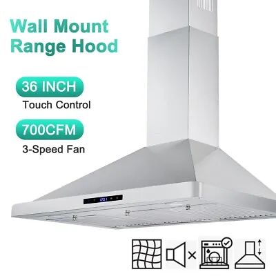 36 Inch Wall Mount Range Hood 700CFM Stainless Steel Vent 3-speed Touch Control • $219.99