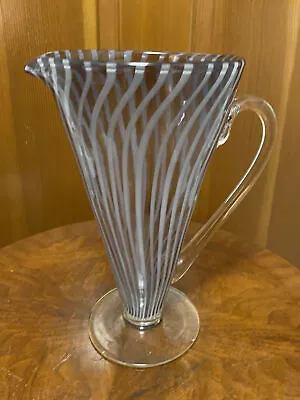 MCM Vintage Venetian Murano Glass Lavender Gray Striped Pitcher 10.25” • $22