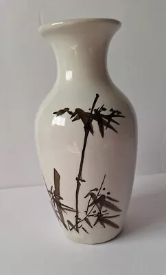 Vintage Asian Ceramic Vase Painted Black Bamboo Motif 8 In. Tall-V3 • $19.98
