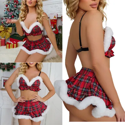 Christmas For Women Sexy Mrs Claus Costume Xmas Fancy Mini Skirt Santa Outfit US • $13.98