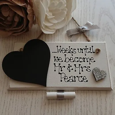 Personalised Wedding Countdown Plaque Chalkboard Sign Engagement Gift Mr And Mrs • £8.65