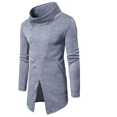 Mens High Collar Long Sleeve Jacket Single Breasted Outwear Plain Slim Fit New B • $54.37