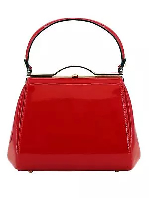 Retro Red Purse | Vintage Style Classic Red Patent Vintage Style Kelly Frame Bag • £41.99