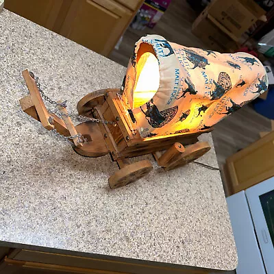 $149.99 • Buy Vintage Wood Covered Wagon Schlitz Malt Beer Lamp W/Hitch On&Off Lever Tested