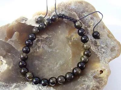 Men's GEMSTONE Macrame Beaded Bracelet All 8mm Natural Black Gold Obsidian Beads • $3.22