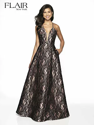 Authentic Flair Prom 19042 Dress-Color: Black/Nude-Size:6 Prom Dress-Reg $250 • $250