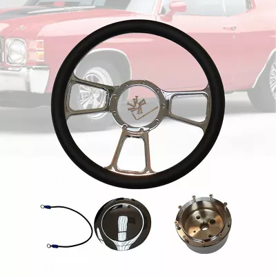 14  Split Tri Spoke Steering Wheel W/ Leather Skin& 9 Hole Horn Button& Adapter • $158.88