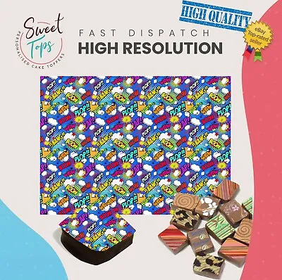 Chocolate Transfer Sheet (Boom | Pow) Edible For Decorations A4 Size • £3.99