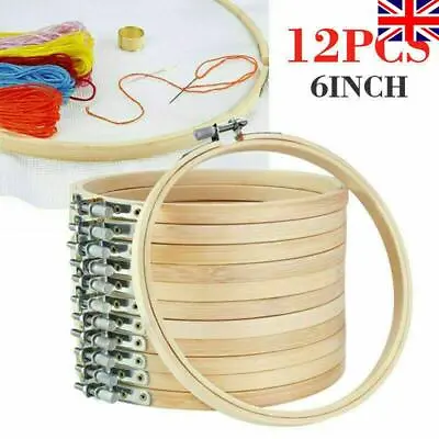 12pcs 6 Inch Wooden Embroidery Hoops Bamboo Circle Cross Stitch Hoop Tools • £13.89