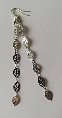 Extra Long Drop / Dangle Earrings -  Leaf Chain - Silver Plated • £4.99