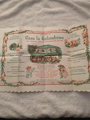 Vtg Los Angeles Casa La Golondrina Mexican Cafe Placemat • $19.99