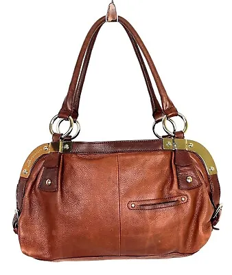 B. Makowsky Brown Leather Hobo Satchel Baguette Should Hand Bag Studded Buckle • $33.99