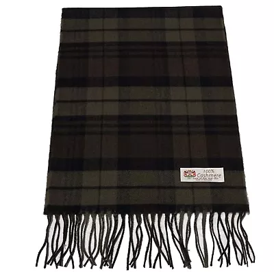 Men's 100% Cashmere Scarf Wrap Plaid Olive / Brown / Black Made In England Soft • $10.50