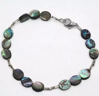 VTG Abalone Shell Bracelet Or Anklet 8.5  With Sterling Silver 925 Lobster Clasp • $19.99